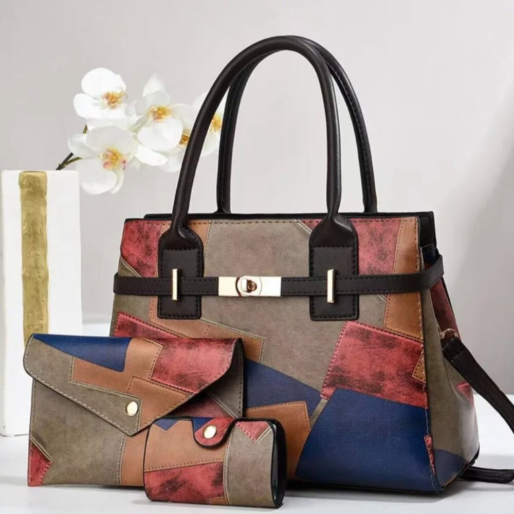 Multicolor 3-Piece Handbag Set – Casual Everyday Tote Collection